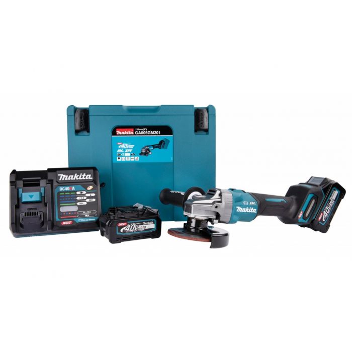 Makita GA005GM201 40V accu 125 mm haakse slijper 2x 4.0Ah in Mbox Haakse slijper Elektrisch gereedschap